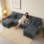 Très grand canapé-lit modulaire en forme de U 107 po en velours côtelé avec lit coulissant et chaises de rangement doubles, gris foncé-393066676