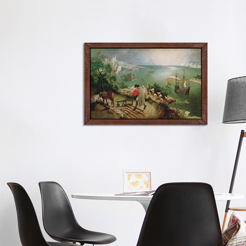 Landscape With The Fall Of Icarus, C.1555 by Pieter Bruegel - Painting on Canvas, 152.5 cm H x 101.5 cm W, Brown Framed