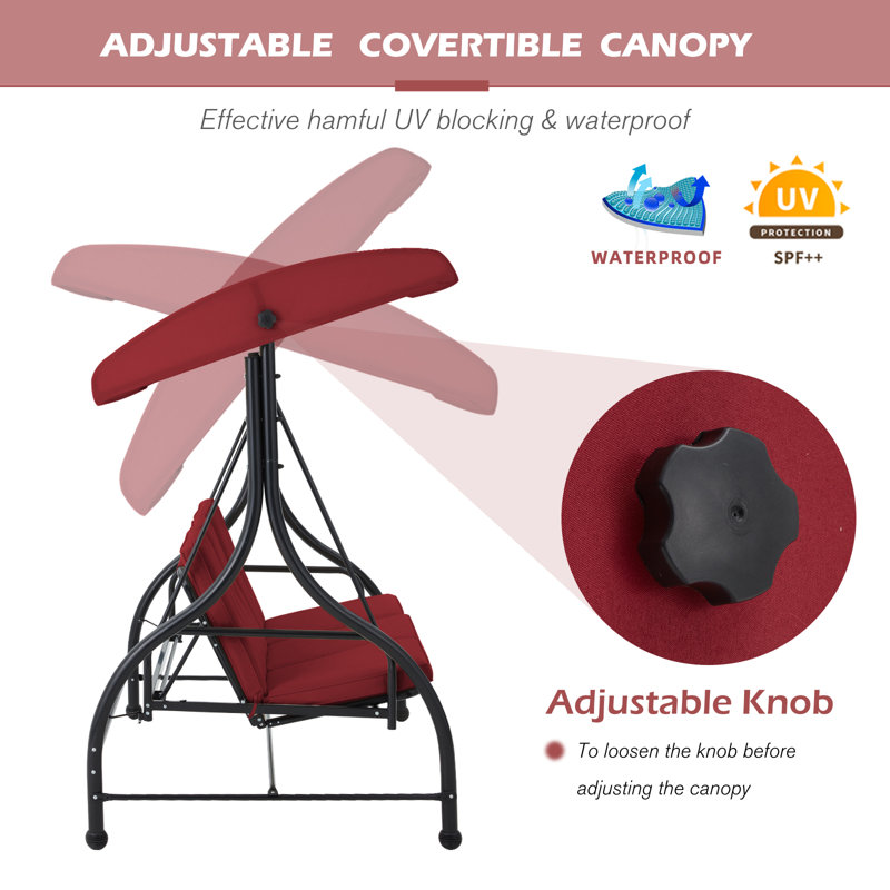 Amadou 3 Person Porch Swing with Canopy, Red
