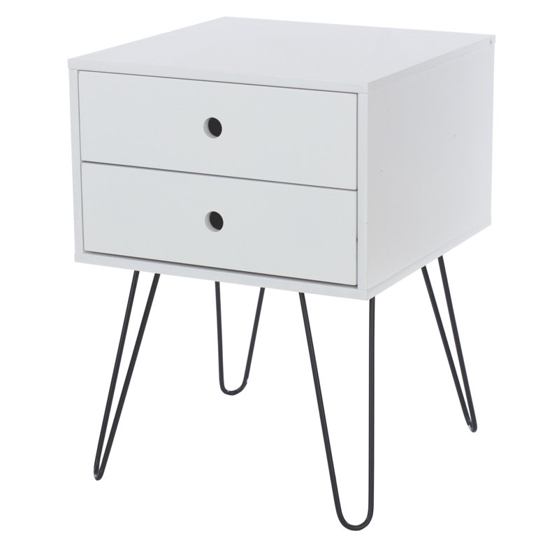 Kiefer Premium 2 Drawer Bedside Table - Stylish Two-Tone Nightstand, End Table, White