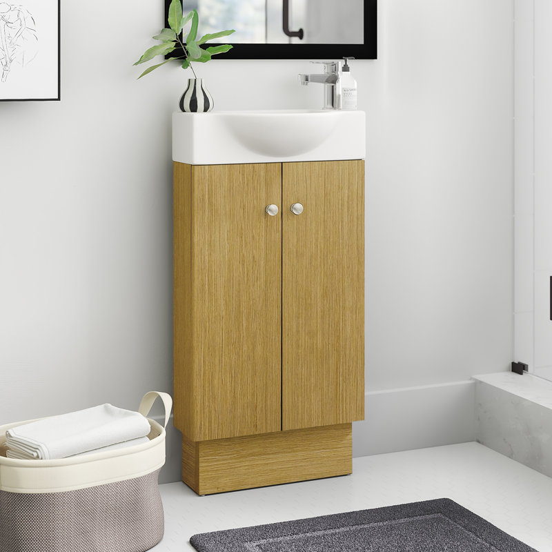 Jorrie 17.75 " W Freestanding Standard Free Standing Single Double Single Vanity Bathroom Vanity With Top, Oak