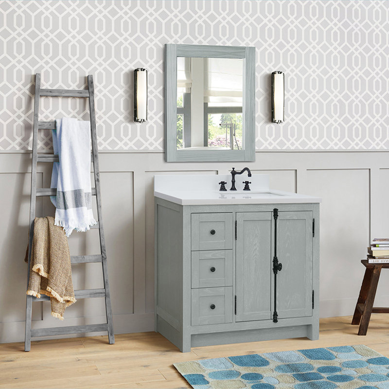 Ensemble de meuble-lavabo simple 37 po Calsbeck, Quartz blanc, Gris sauge