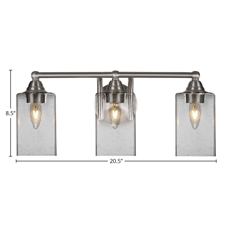 Michell 3-Light Bath Bar, Brushed Nickel, Clear Bubble