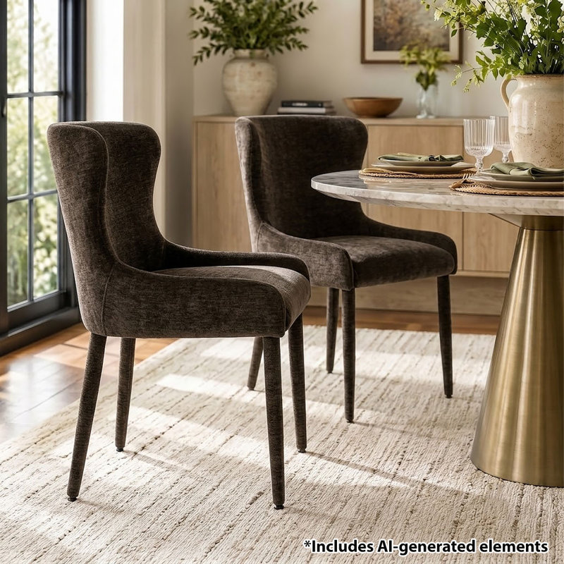 Chaise rembourrée avec accoudoirs encastrés Modern Luxury Chenille, Brun