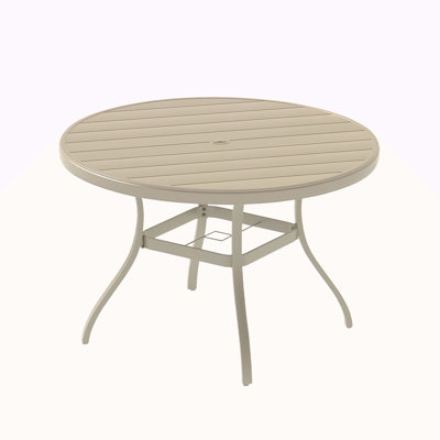 Outdoor Round Patio Dining Table For 4-6, All Weather Metal Dining Table With Umbrella Hole For Deck Lawn Garden Backyard