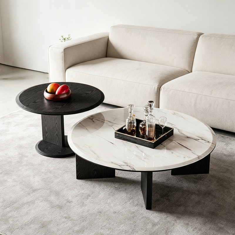 Ensemble de tables basses en marbre italien minimaliste, H 12,6 po x l 31,5 po x P 31,5 po