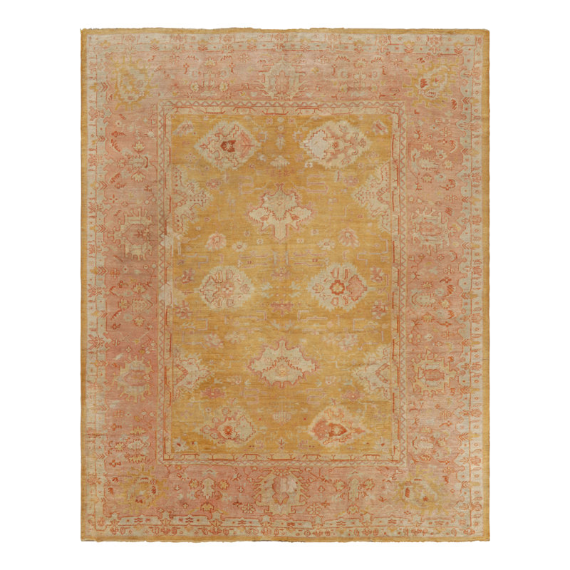 One-of-a-Kind 10'4" X 12'9" 1900s Wool Area Rug in Gold