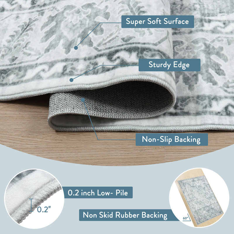 Tapis lavable Boho pour la pièce, lavable à la machine, sans perte, Rectangle 5 pi x 7 pi