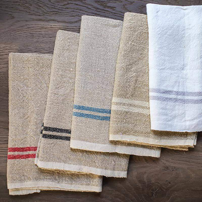 Khadhi Stripe Jacquard Tea Towel Kitchen Towel, Ivory/Grey