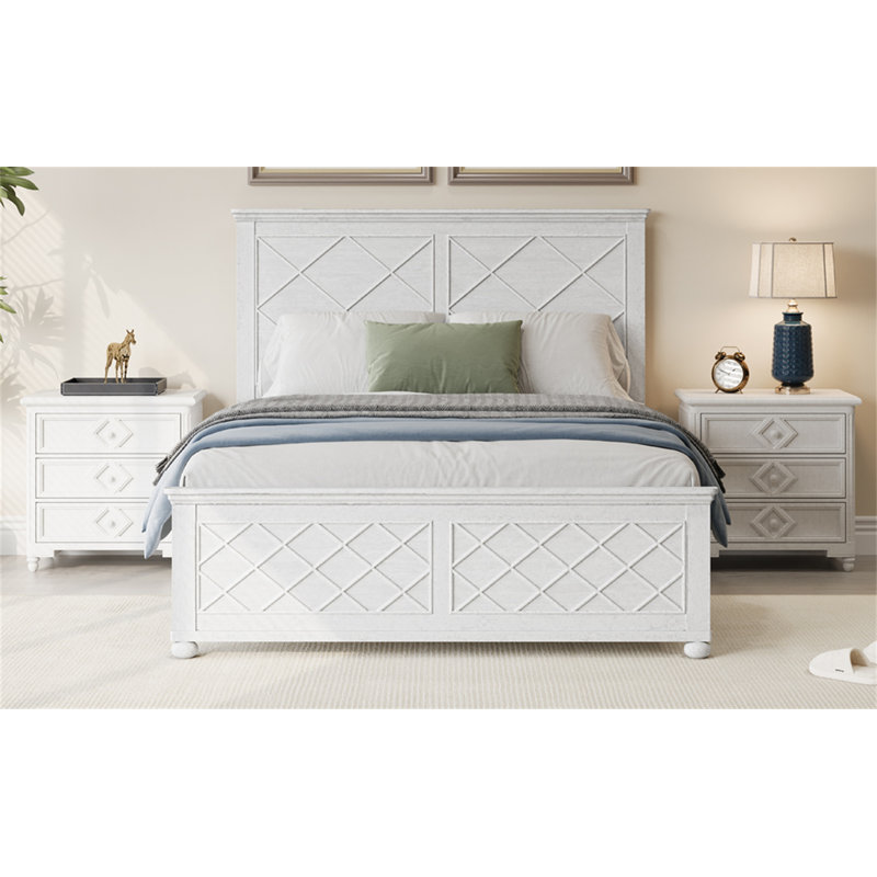 Base de lit en bois massif Coastal Farmhouse, Lit double