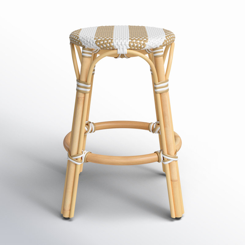 Alastair Hand-Woven Rattan Bar & Counter Stool, Counter Stool (24" Seat Height), Tan/White Stripe/Natural Rattan Frame
