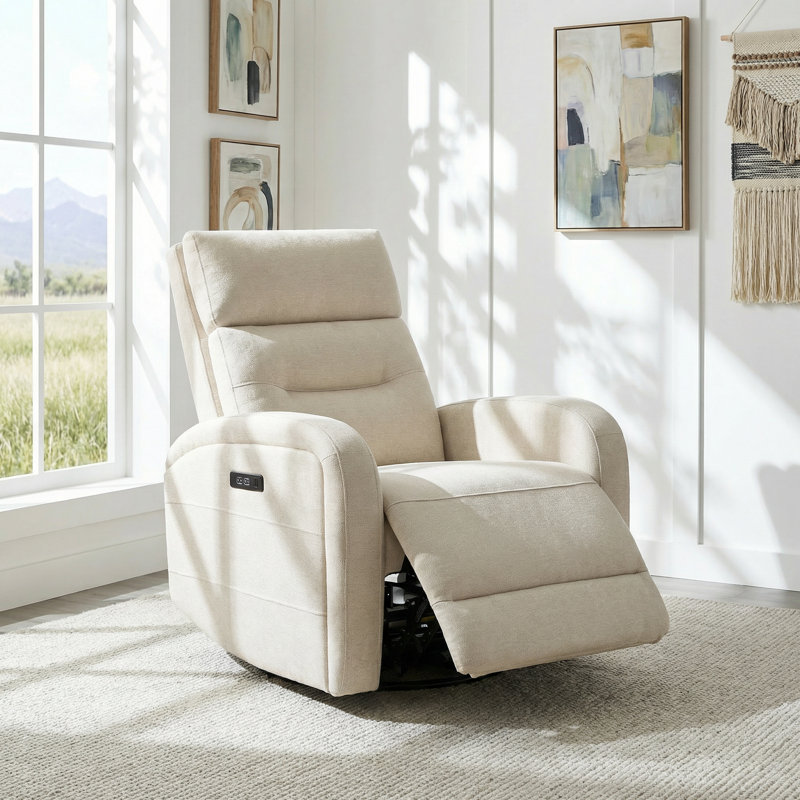 Nylie 33.3" Wide Glider Swivel Rocker Power Recliner, Dove, Dual Motor
