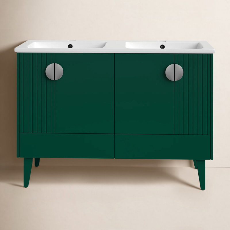 Ensemble de meuble-lavabo double 47 po Saimah, Chrome poli, Vert