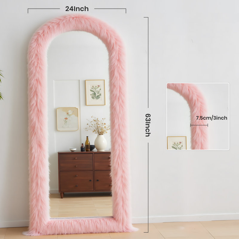 Miroir de plancher en bois manufacturé Jezell, 63 po x 24 po, Rose clair