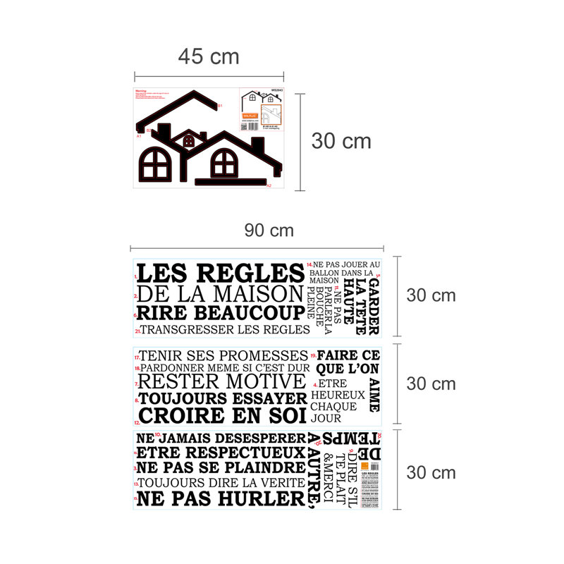Adhésif décoratif "toit" et guillemet de règles