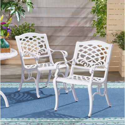 Fauteuil de patio traditionnel en fonte d'aluminium ornée - Chaise de salle à manger d'extérieur résistante aux intempéries et à la rouille (ensemble de 2, table non incluse)