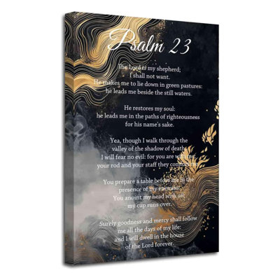 Psaume 23, art mural, versets de la Bible chrétienne, citations inspirantes, impressions sur toile, écriture abstraite, texture de marbre doré noir, œuvre d'art, salle de prière (gris