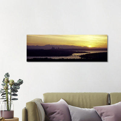 Lake In Front Of Mountains, Lake Washington, Seattle, King County - Wrapped Canvas Panoramic Print