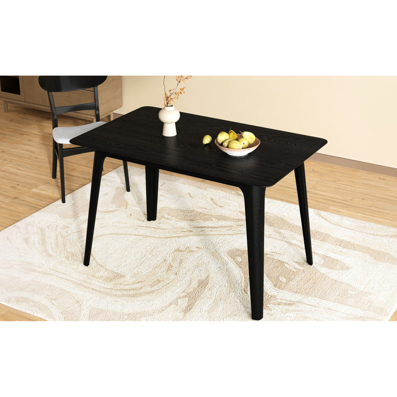 Table de salle à manger rectangulaire en esthétique Mid-Century, pieds en bois d'hévéa massif noir, plateau en faux bois d'aspect grain naturel, profondeur de 29,04 po, support de 250 lb, plateau à assemblage rapide nécessitant peu d'entretien, idéal