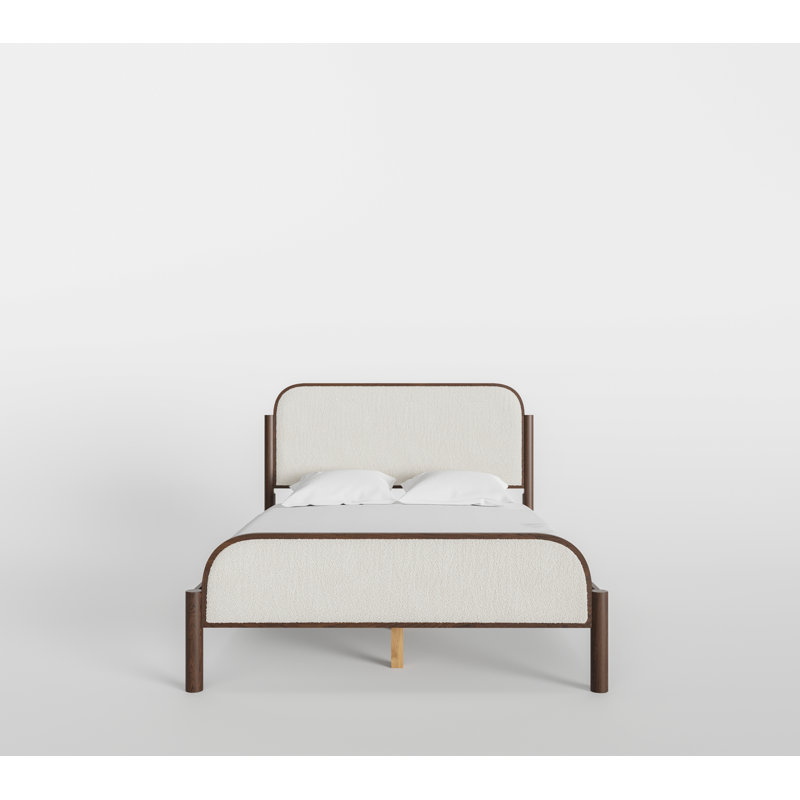 Ardin Solid Wood Bed With Boucle Upholstery, Walnut, King
