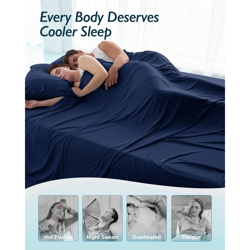 Breescape Cooling Sheet Set For Hot Sleepers And Night Sweats, Twin XL Coverlet + 2 Additional Pieces, Insignia Blue