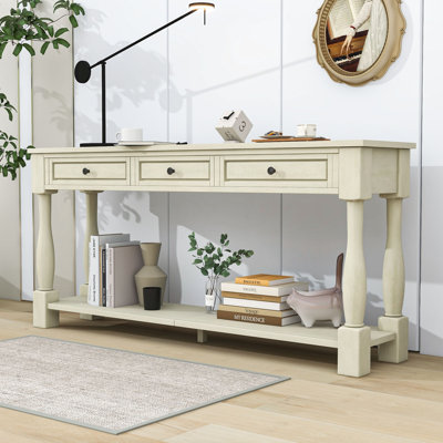 Console en bois Deryck avec tiroirs de rangement et tablettes pour le salon