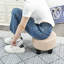 Tabouret de repose-pieds rond avec repose-pieds en lin-1029872350
