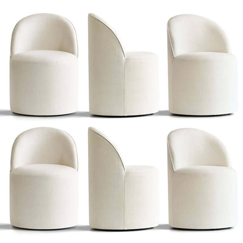 Swivel Upholstered Barrel Back Dining Chair With Hidden Casters (Set of 6), Cream