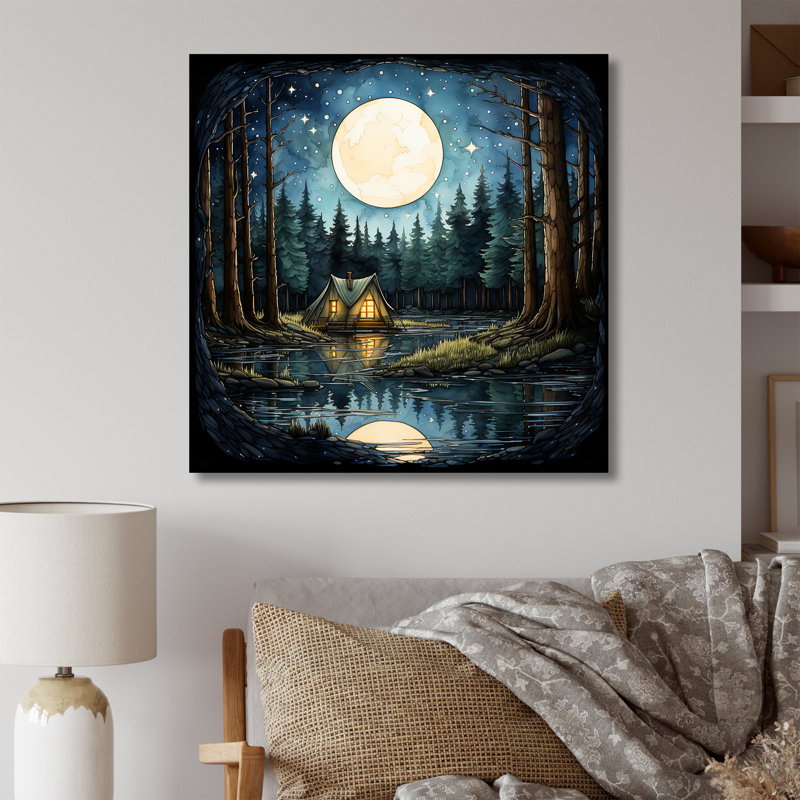 «Riverside Camping By The Moon», art mural fruits, Toile tendue, H 16 po x l 16 po x P 1 po