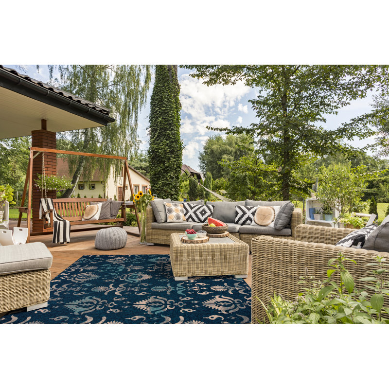 Tapis intérieur/extérieur bleu marine design Wendler, Rectangle 5 pi 3 po x 7 pi 7 po