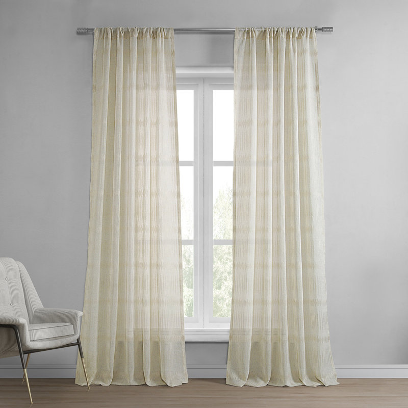 Larsen Faux Linen Sheer Curtains for Bedroom, Living Room Curtains for Large Window Single Panel Drape, Beige, 50" x 84"