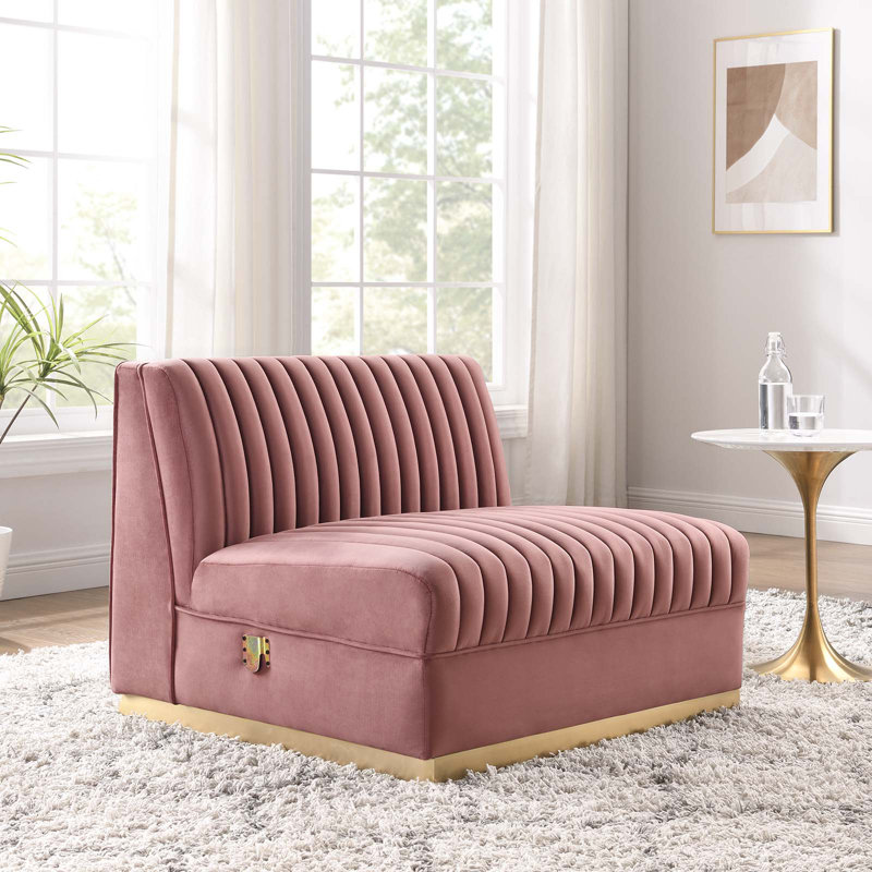 Fauteuil modulaire en velours Sanguine Channel, Velours rose