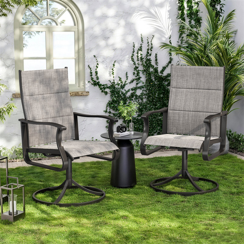 Set Of 2 Swivel Dining Chair – Padded, 360° Rotation + Rocking, Gray