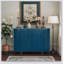 Armoire de rangement ovale 47 po avec 4 portes, accent cannelé et bord arrondi, porte coulissante, crédence autoportante pour le salon et la cuisine