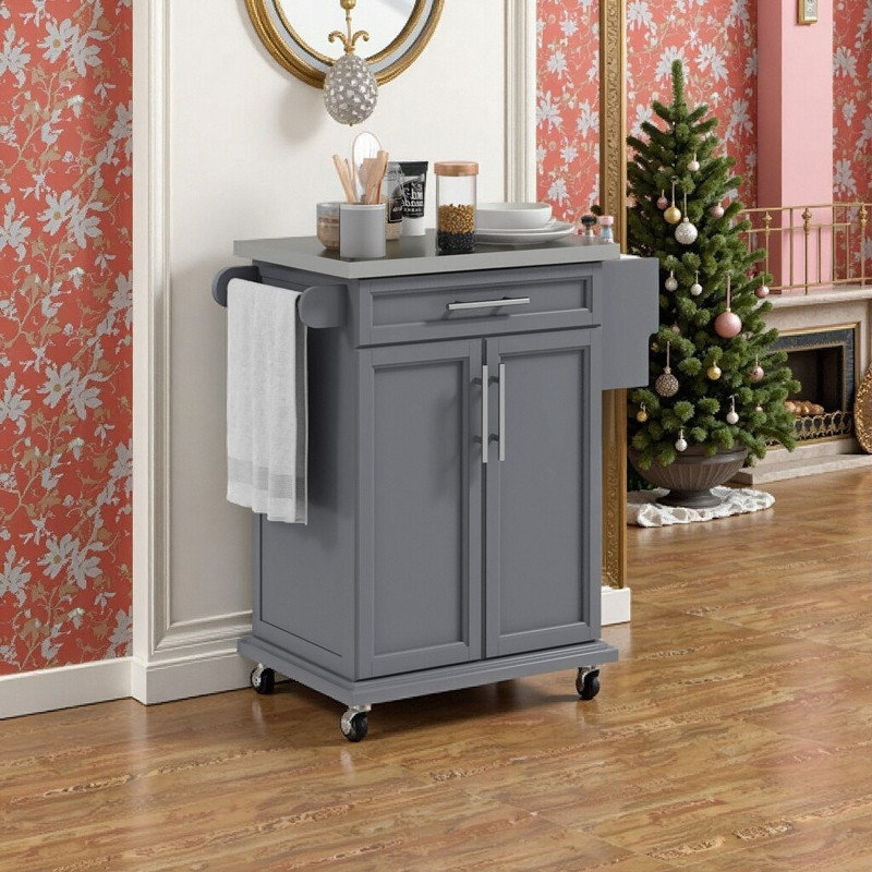 Îlot de cuisine mobile avec tiroir de comptoir et tablettes en acier inoxydable 47,5 x 19,7 x 35,6