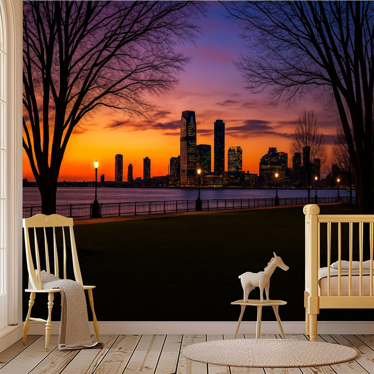 Latitude Run® Peel and Stick Wallpaper Wall Mural Evening view Downtown ...