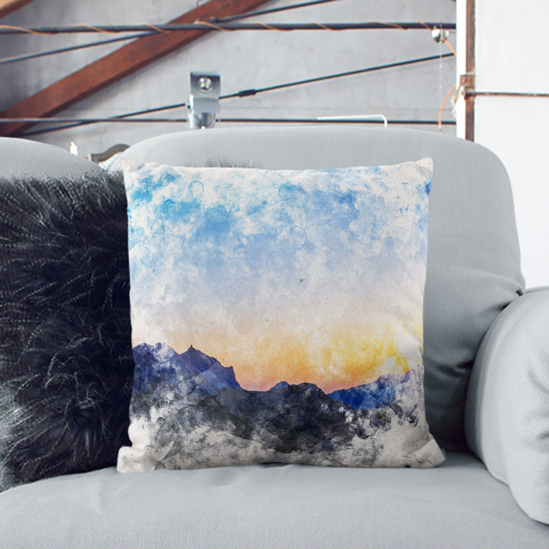 Mountain Range in Spain Cushion with Filling, 55cm H x 55cm W x 20cm D, Black