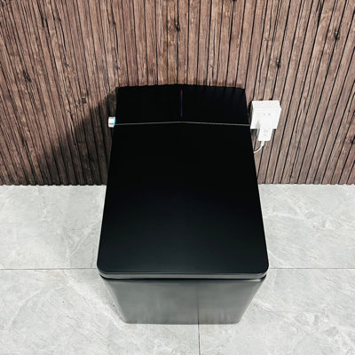 Bathroom Smart Toilet With Built-In Tank, Auto Flush, Heated Seat, Remote Control, Led Display, Square Black Connection Display For Use