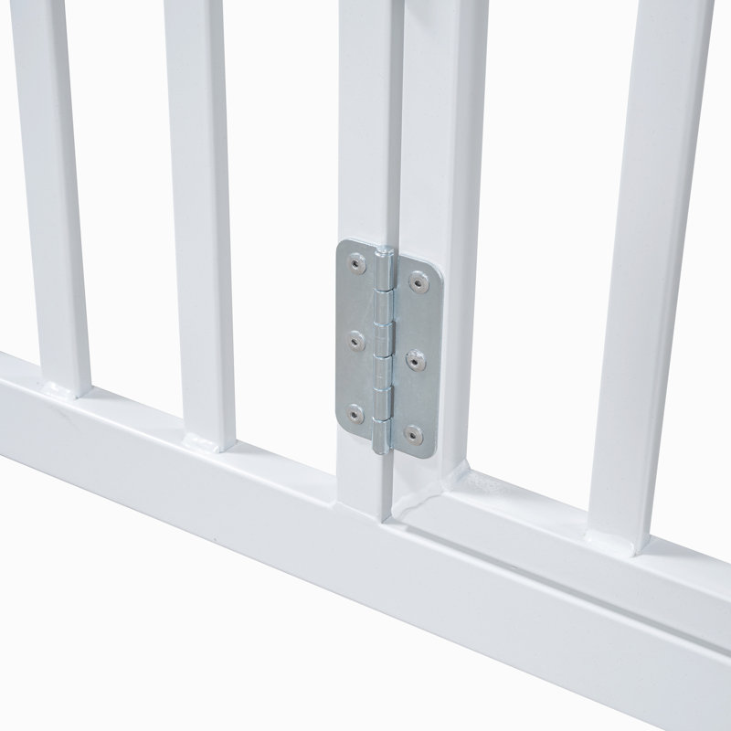 White Metal Full Size House Bed With Fence & Door, Full
