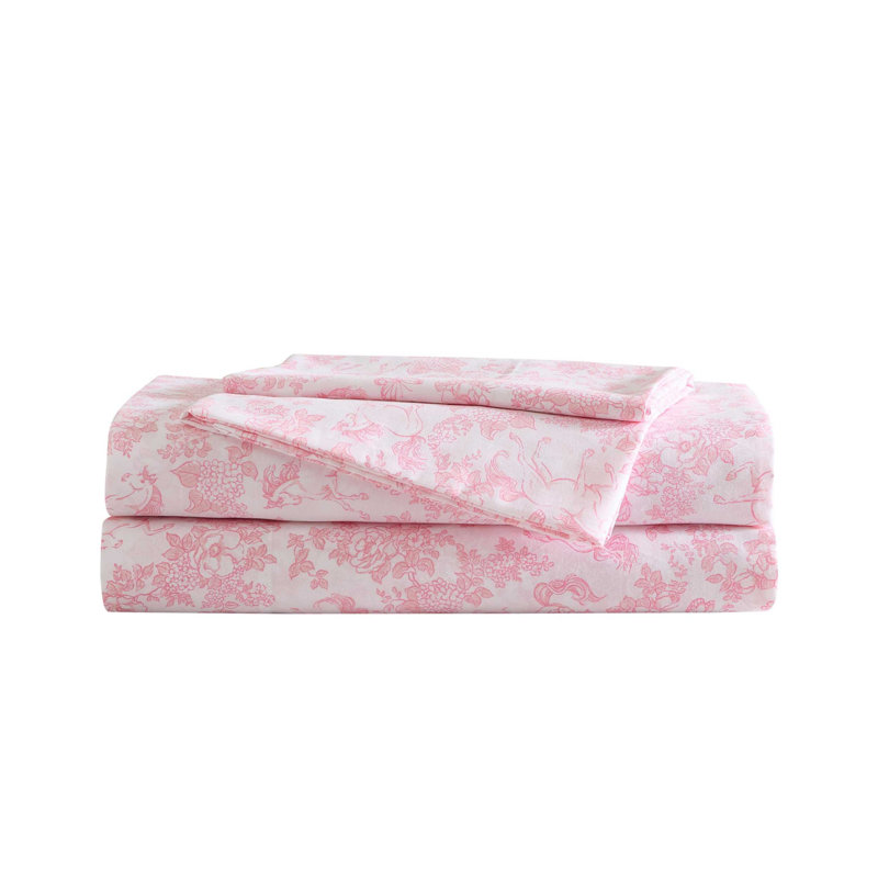 Laura Ashley Kids Cozy Printed Sheet Sets, Twin Sheet Set with 1 Pillowcase, Tiny Bows Pink