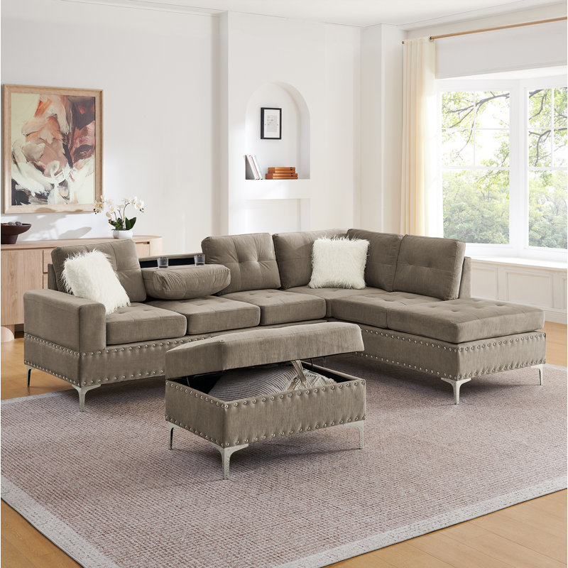 Canapé modulaire 3 pièces Ilish, Chenille brun