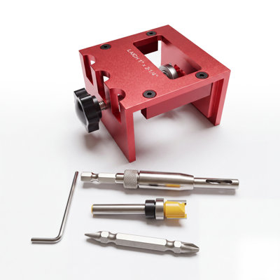 Aluminum Alloy Door Lock Hole Router Jig, Red Door Mortise Lock Installation Template, Precise Woodworking Guide Locator Tool for Door Lock Recess Cutting & Carving
