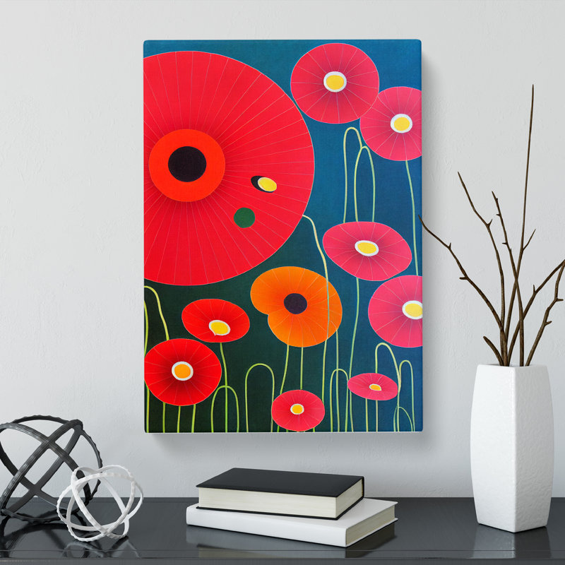 Baynard Poppy Flower Suprematism - Wrapped Canvas Print, 50cm H x 35cm W x 3cm D
