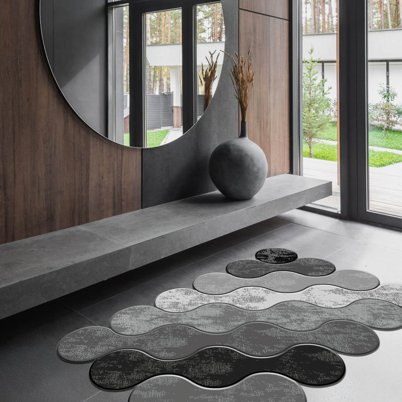 Soft & Durable Area Rug (31.5 x 19.7 in), Antibacterial Polyester, 0.4 in Pile Height, Non-Slip PVC Underside | Machine Washable, Modern White/Gray/Black Design | Perfect for Living Room, Bedroom, & Kids' Spaces