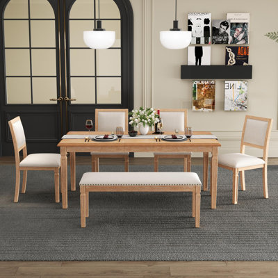 Ensemble de salle à manger extensible 6 pièces avec 4 chaises et un banc