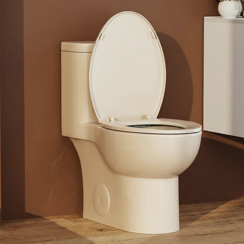 12" Rough-in One-Piece Toilet, 17" ADA Comfort Height, Dual Flush 1.1/1.6 GPF, Siphonic Tornado Flush, Rimless Bowl - Beige / Khaki