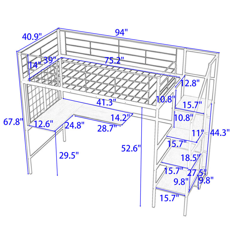Aiofe Metal Loft Bed with Built-in-Desk by Mason & Marbles, Black, Twin