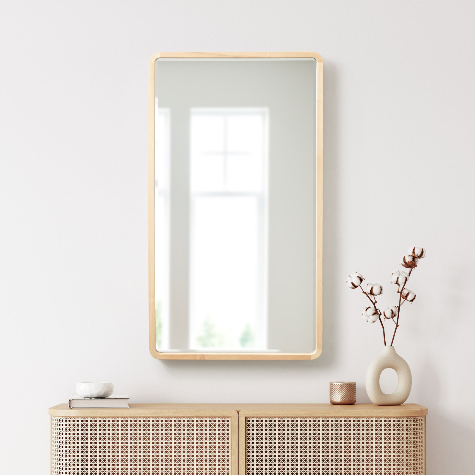 Branca Wood Flat Mirror, 36" x 20", Natural