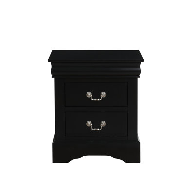 Black Finish Traditional Bedroom Wooden Nightstand 1Pc Louis Philippe Style Furniture Two Drawers Storage(Includes Only Nightstand)