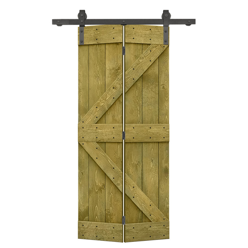 Portes de grange en bois massif 84 po, Vert jungle, 34 po x 84 po
